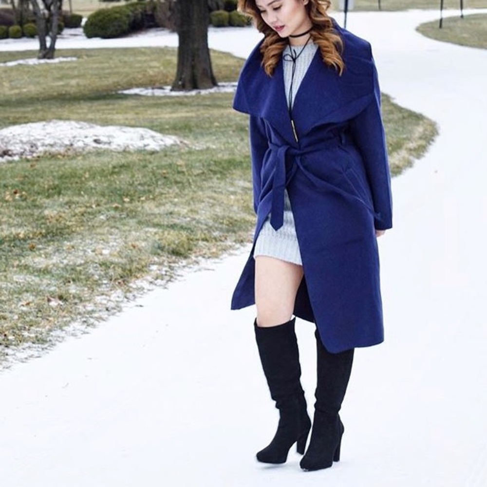 Navy Blue Layered Wrap Coat